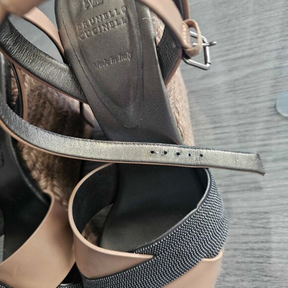 Brunello Cucinelli Leather Wedge Sandal Size 39 US 8.5 9 - Picture 5 of 10